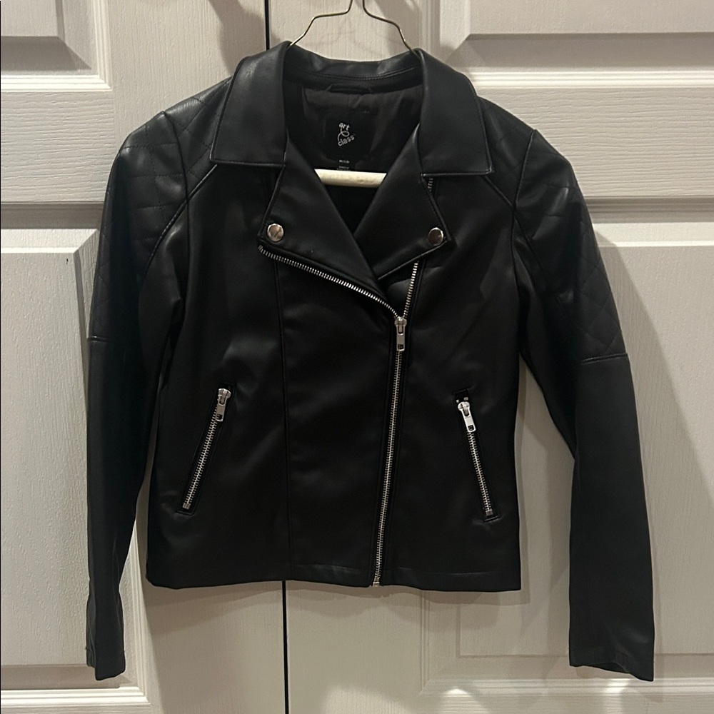 Art Class Girls Black Faux Leather Jacket with Silver Details, 7-8, Like New!